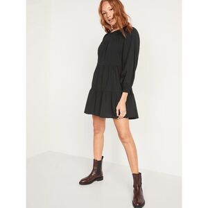 Old Navy Women's Long-Sleeve Tiered Embroidered A-Line Dress - Black Jack S